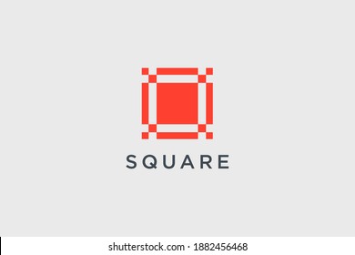Resumen De La Letra Inicial O Logotipo. Forma geométrica roja con puntos de píxeles cuadrados aislados en fondo gris. Usable para logotipos de empresas y marcas. Elemento de plantilla de diseño de logotipo de vectores planos.