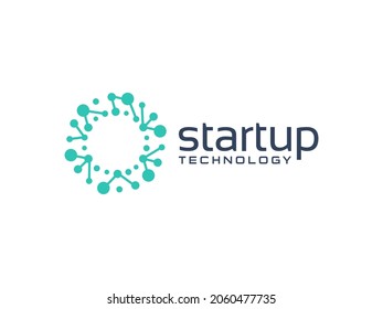 Abstract Initial Letter O Logo. Blue Circular Line with Connected Dots isolated on White Background. Usable for Business and Technology Logos. Flat Vector Logo Design Template Element.