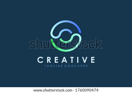 Abstract Initial Letter O Logo. Blue Green Circular Rounded Line Infinity Style isolated on Blue Background. Usable for Business and Technology Logos. Flat Vector Logo Design Template Element.