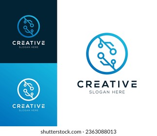 Abstract Initial letter O and Technology logo design vector illustration