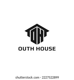 Abstract initial letter OH or HO logo in black color isolated in white background applied for home building company logo