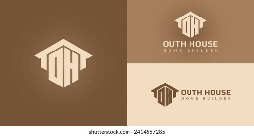 Abstract initial letter OH or HO logo in brown color presented with multiple background colors. The logo is also suitable for home building company logo design inspiration template