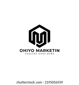 Abstract Initial Letter OM Or MO Logo In Black Color Isolated In White Background Applied For Marketing Agency Logo Also Suitable For The Brands Or Companies Have Initial Name MO Or OM.