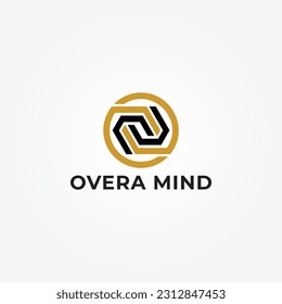 Abstract initial letter OM or MO logo in black and gold color isolated in white background. Letter OM or MO M O abstract symbol icon logo design. Letter M company logo design template.