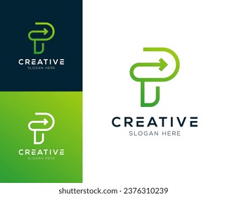 Resumen Letra inicial P con ilustración vectorial de diseño de logotipo de flecha