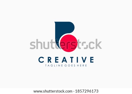 Abstract Initial Letter P and B Linked Logo. Blue Shape with Red Circle Dot isolated on White Background. Usable for Business and Branding Logos. Flat Vector Logo Design Template Element.