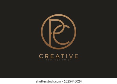 Abstract initial letter P and C logo,circle line and letter PC combination, usable for branding and business logos, Flat Logo Design Template, vector illustration