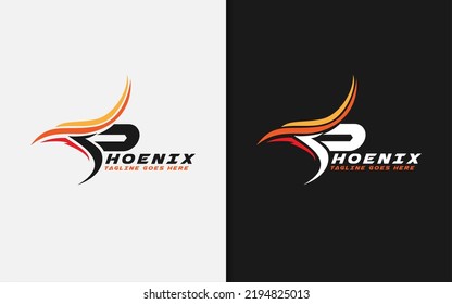 Abstract Initial Letter P Combined With Red Phoenix Head Logo Design.