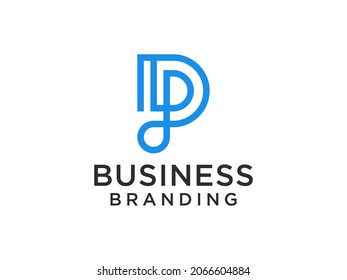 Abstract Initial Letter I and P Linked Logo. White Geometric Shape with Red Square Dot isolated on Blue Background. Usable for Business and Branding Logos. Flat Vector Logo Design Template Element.