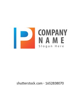Logotipo de letra inicial abstracta P con elemento cuadrado. Logo del Vector de diseño para empresa. 