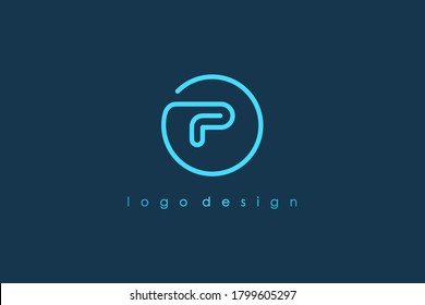 Abstract Initial Letter P Logo. Blue Circular Rounded Line Infinity Style isolated on Blue Background. Usable for Business and Technology Logos. Flat Vector Logo Design Template Element