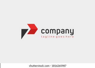 Logo Abstrait Lettre Initiale P. Style Origami de forme géométrique rouge et noire. Utilisable pour les Logos d'entreprise et de construction. Élément De Modèle De Conception De Logo Vectoriel À Plat.
