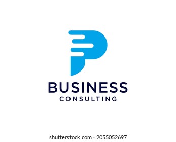 Resumen Logo De La Letra Inicial P. Forma geométrica azul brillante estilo originami aislado en fondo blanco. Usable para logotipos de empresas y marcas. Elemento de plantilla de diseño de logotipo de vectores planos.