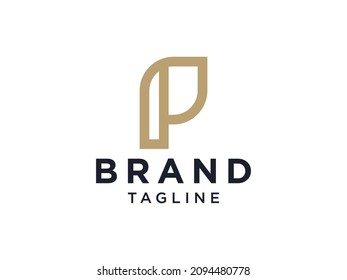 Abstract Initial Letter P Logo. Gold Geometric Arrow Shape Origami Style. Usable for Business and Construction Logos. Flat Vector Logo Design Template Element.