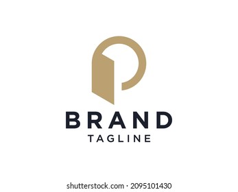 Abstract Initial Letter P Logo. Gold Geometric Arrow Shape Origami Style. Usable for Business and Construction Logos. Flat Vector Logo Design Template Element.