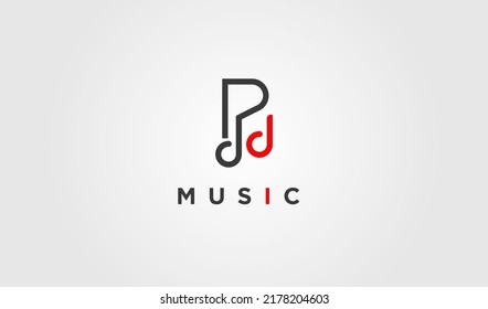 Abstract Initial Letter P with music note logo. Isolated on white background. Usable for Business and Branding Logos. Flat Vector Logo Design Template Element.