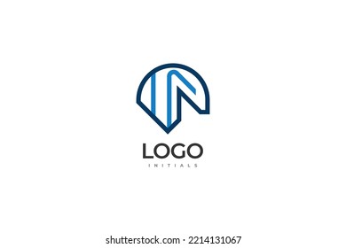 Abstract Initial Letter P and N Logo with Minimalist Concept. PN or NP Initial Logo with Blue Line Style. Suitable for Business or Technology Logo