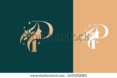 Abstract Initial letter P with natural beauty logo design vector illustration