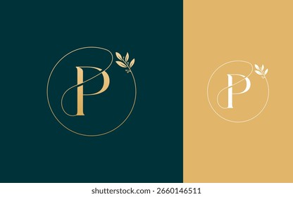 Abstrakter Anfangsbuchstabe P mit Naturblatt-Logo-Design, Vektorgrafik