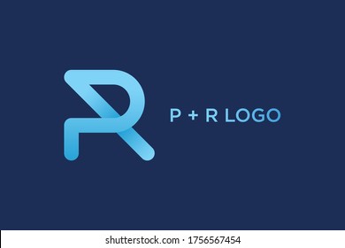 Abstract Initial Letter P and R Linked Logo. Linear Rounded Origami Style isolated on Blue Background. Usable for Business and Branding Logos. Flat Vector Logo Design Template Element