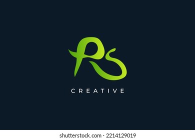 Resumen de la letra inicial logotipo P y S. Logotipo PS con concepto líquido en un degradado verde. Logotipo adecuado para empresas o tecnologías