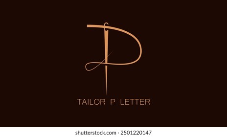 Abstract Initial Letter P Tailor logo, thread and needle combination with gold colour line style , Flat Logo Design Template, vector illustration
