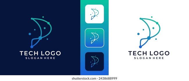Resumen Letra inicial P y diseño de logotipo de tecnología ilustración vectorial