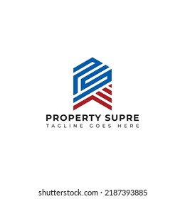 Abstract initial letter PS or SP logo in red-blue color isolated in white background applied for property company logo also suitable for the brands or companies have initial name PS or SP