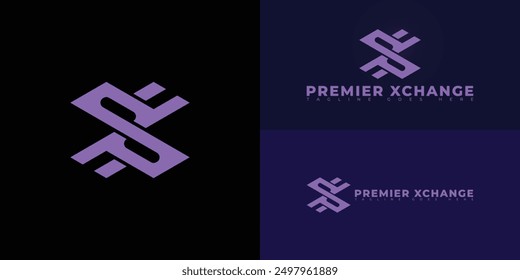 Abstract initial letter PX or XP in violet color isolated on multiple background colors. The logo is suitable for trading platform logo design inspiration templates.