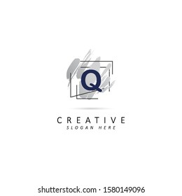 Abstract initial letter q logo with brush stroke element, Dirty artistic design element, vector symbol template