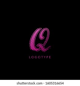 Abstract Initial  Letter Q Logo, Pink Violet  Halftone splash  with letter logo icon vector design concept.