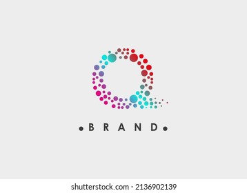 Abstract Initial Letter Q Logo. Colorful Geometric Pixel Dots Halftone Style. Usable for Business and Technology Logos. Flat Vector Logo Design Template Element.