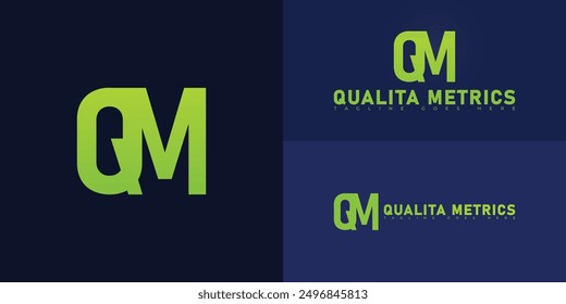 Abstract initial letter QM or MQ in green color isolated on multiple background colors. The logo is suitable for digital product brand logo design inspiration templates.