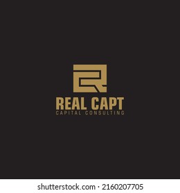 abstract initial letter R and C logo in gold color isolated in black background applied for real estate consulting logo design also suitable for the brands or companies that have initial name RC or CR