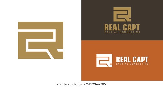 abstract initial letter R and C logo in gold color isolated in black background applied for real estate consulting logo design also suitable for the brands or companies that have initial name RC or CR