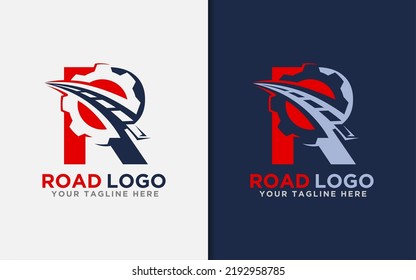 Abstract Initial Letter R Combined with Gear and Road Concept.