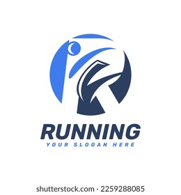 Abstract Initial Letter R Combined with Running Man Concept. Sport Logo Illustration.