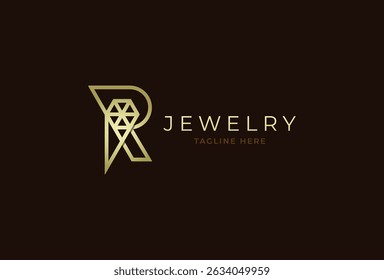 Abstract initial letter R Jewelry logo, letter R with diamond combination, usable for branding and business logos, Flat Logo Design Template, vector illustration