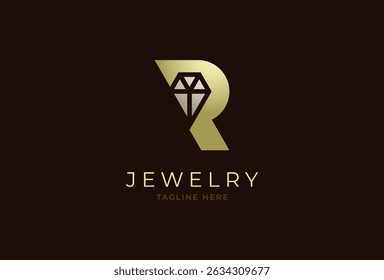 Abstract initial letter R Jewelry logo, minimalist letter R with diamond combination, usable for branding and business logos, Flat Logo Design Template, vector illustration