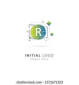 Abstract initial letter r logo with circle element, design vector logo symbol template 