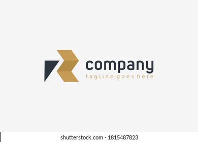 Abstract Initial Letter R Logo. Black and Gold Geometric Arrow Shape Origami Style. Usable for Business and Construction Logos. Flat Vector Logo Design Template Element.
