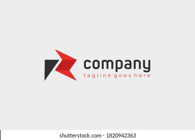 Resumen de la letra inicial R Logo. Forma de flecha geométrica de color negro y rojo, estilo de originami. Usable para logotipos de empresas y marcas. Elemento de plantilla de diseño de logotipo de vectores planos.