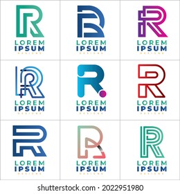 Resumen Logotipo de carta inicial R, conjunto de logotipos colección de ideas de marca moderna y creativa para empresas. logotipos simples, diseño de vector minimalista, abstracto, icono y favicon para la identidad de marca