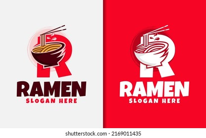 Abstract Initial Letter R Logo Combined with Noodle and Bowl Logo Design. Ramen Vector Logo Illustration