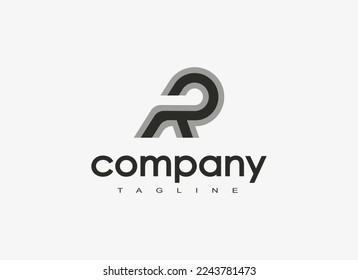 Abstract Initial Letter R Logo. Geometric Line Shapes Letter R with Elephant icon Isolated on White Background. Suitable For Business and Branding Logos. Flat Design Vector Template Elements