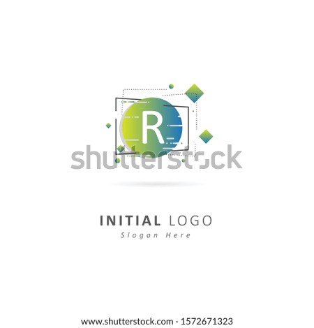 Abstract initial letter r logo with circle element, design vector logo symbol template 