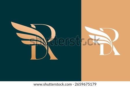 Abstract Initial letter R with luxury wing logo design vector illustration