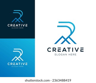 Resumen Letra inicial R y ilustración vectorial del diseño del logotipo de montaña