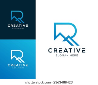 Abstract Initial letter R and Mountain logo design vector illustration