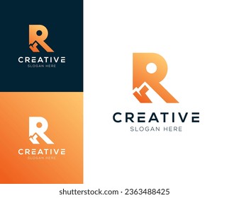 Abstract Initial letter R and Mountain logo design vector illustration